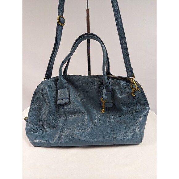 Fossil Jori Satchel Handbag Mini Duffle Blue Leather Handles Shoulder Strap - Picture 1 of 8